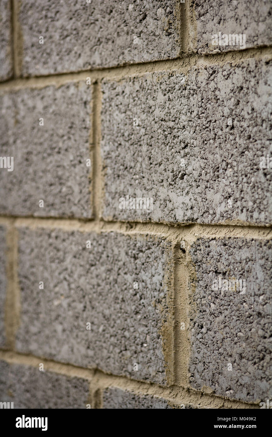 Newly made concrete block wall, differential focus Stock Photo