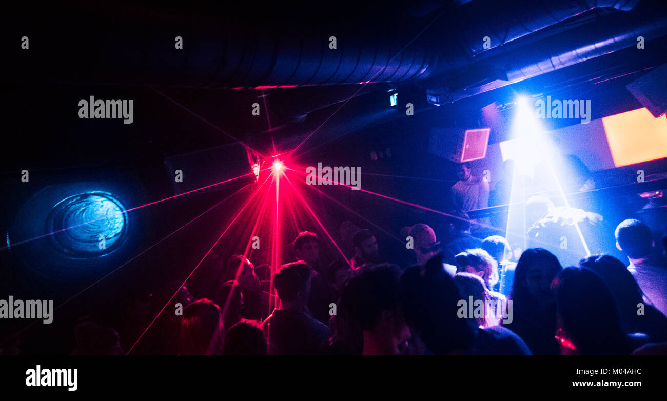 Denmark, - January 13, 2018. Party people on the dancefloor during a night and rave party at Culture Box in Copenhagen. (Photo credit: Gonzales Photo - Flemming Bo Jensen Stock Photo - Alamy