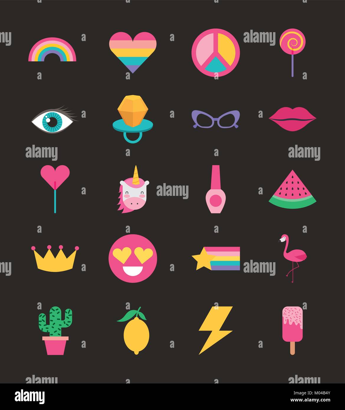 set of patches or stickers cute cartoon icons black background Stock Vector Image & Art Alamy