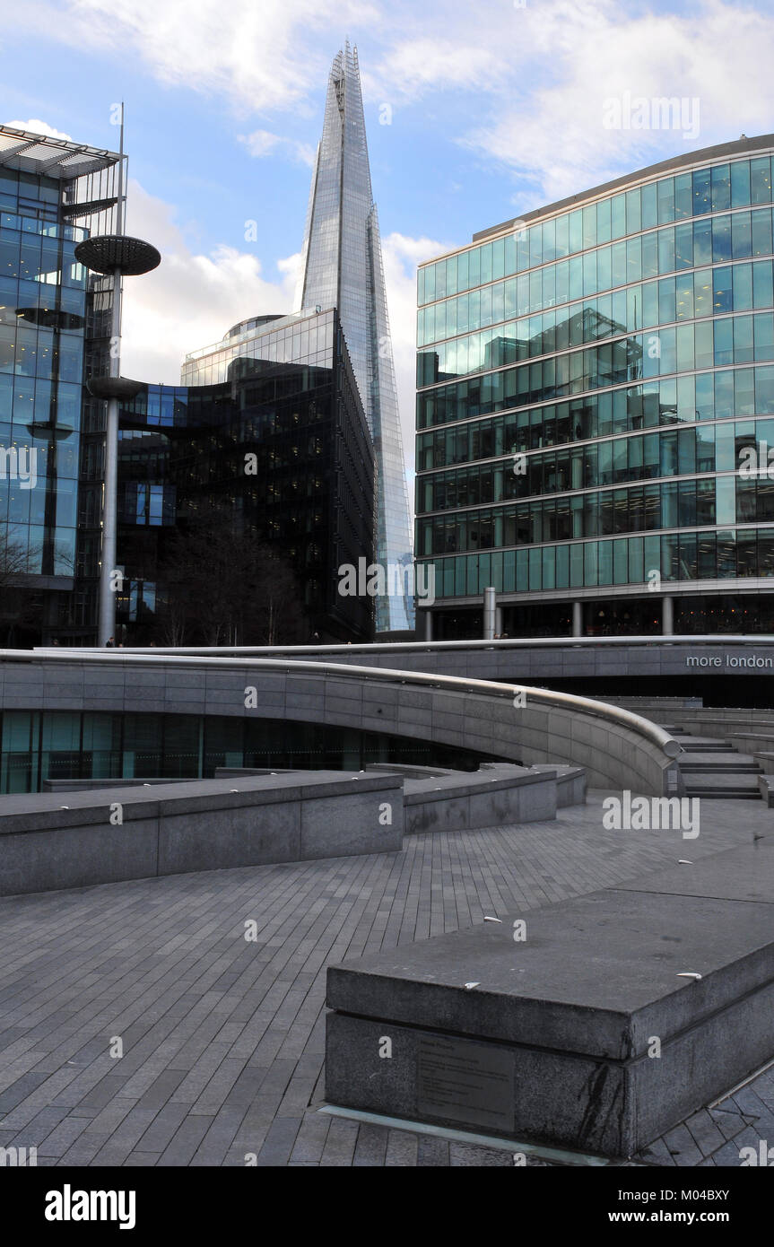An unusual or different view of the shard office building in central london with more london place and business premises modern and contemporary. Stock Photo