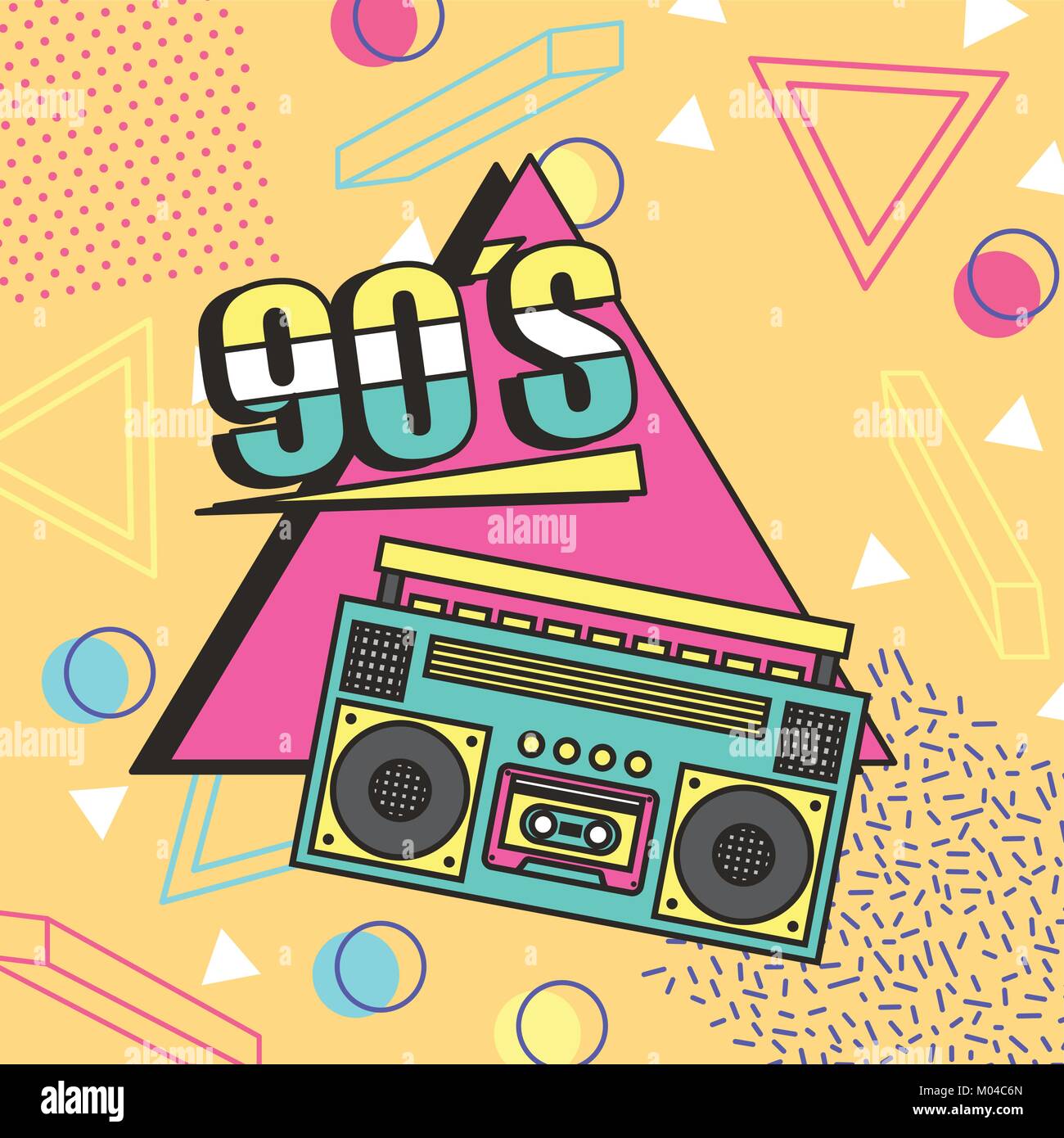 tape recorder 90s music memphis style background Stock Vector Image