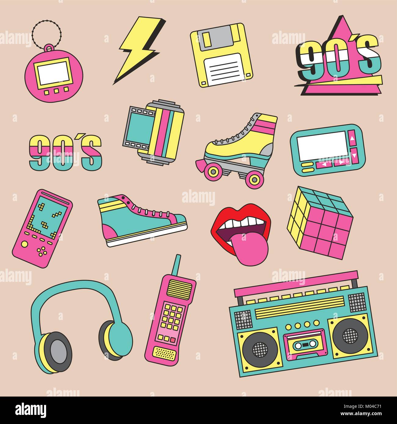 Trendy retro stickers patch 90s design Royalty Free Vector