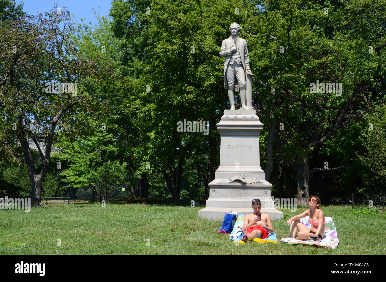 the alexander hamilton statue central park new york USA Stock Photo - Alamy