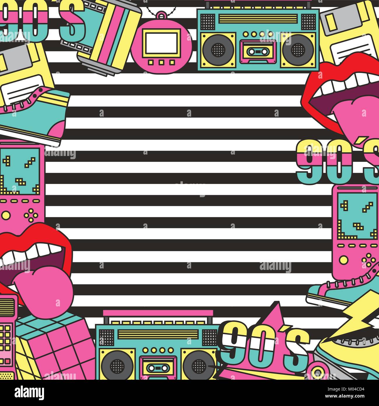 the 90s patches fashion poster frame decoration stripes background
