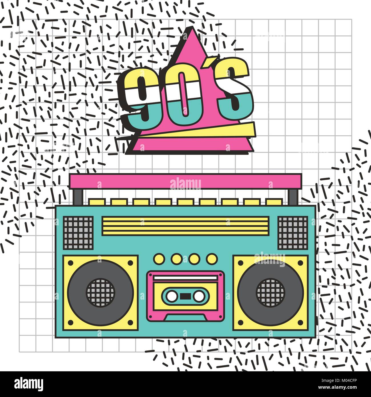 tape recorder 90s music memphis style background Stock Vector
