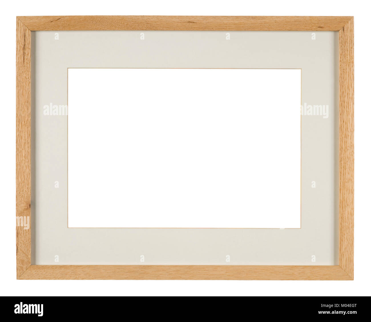 Empty picture frame, light oak wood with mount Stock Photo