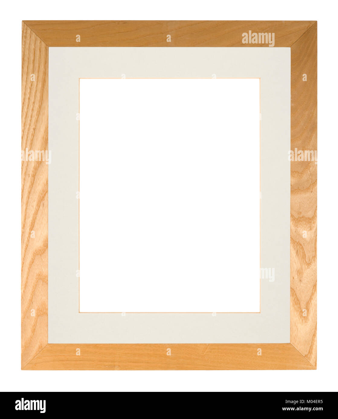 Empty picture frame, light oak wood with mount Stock Photo