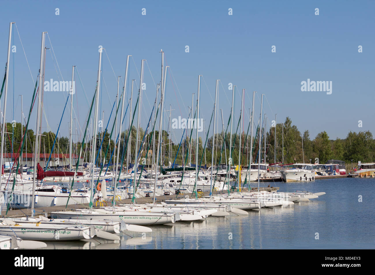 Yachts in the PTTK Marina, on the Niegocin Lake, Wilkasy, Poland. Masuria Stock Photo