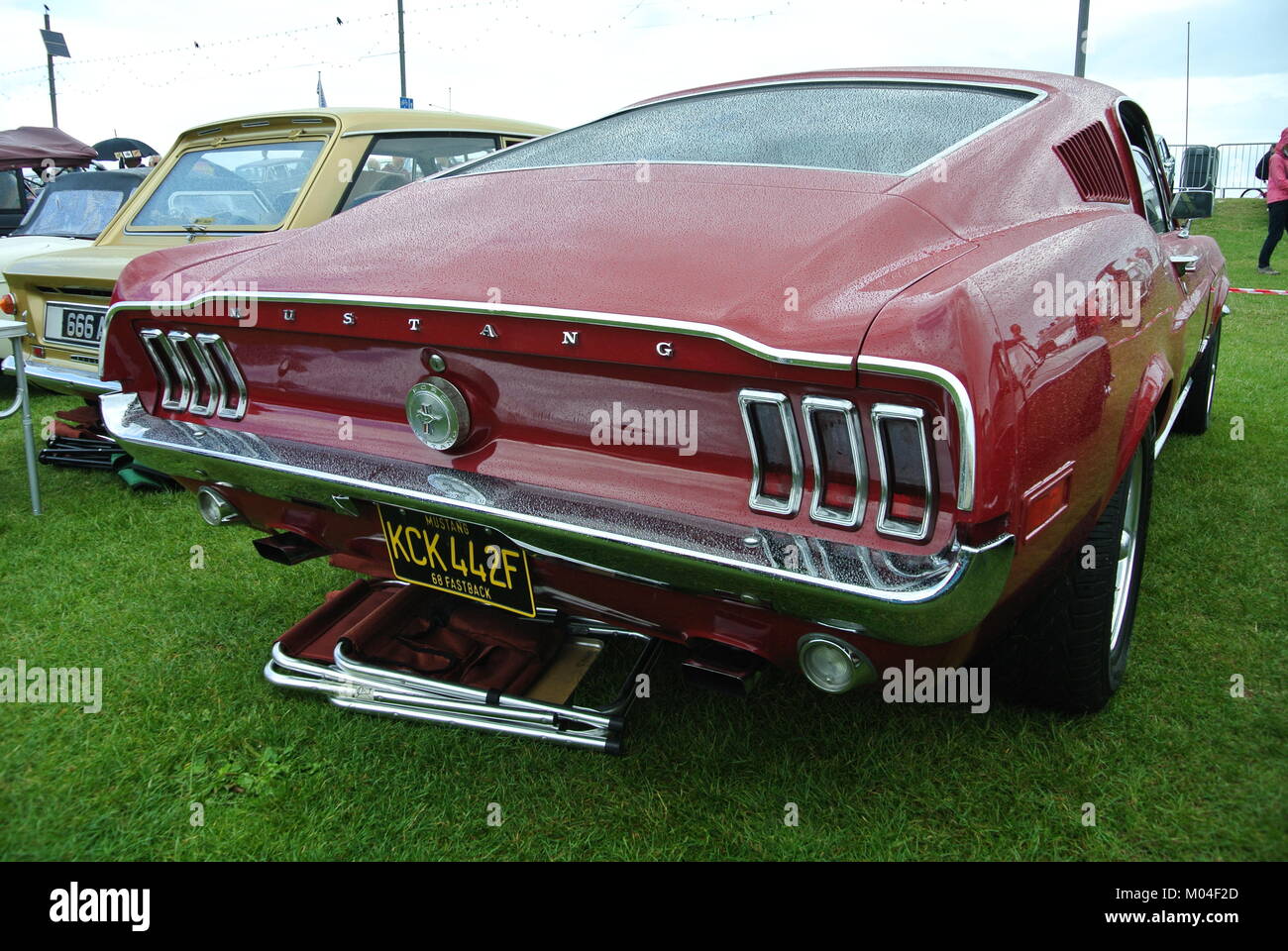 A 1971 Ford Mustang classic American muscle car parked up on display at the English Riviera classic car show, Paignton, Devon, England, UK. Stock Photo