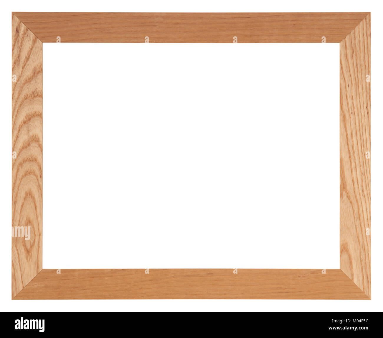 Empty picture frame isolated on white, landscape format in light oak wood Stock Photo