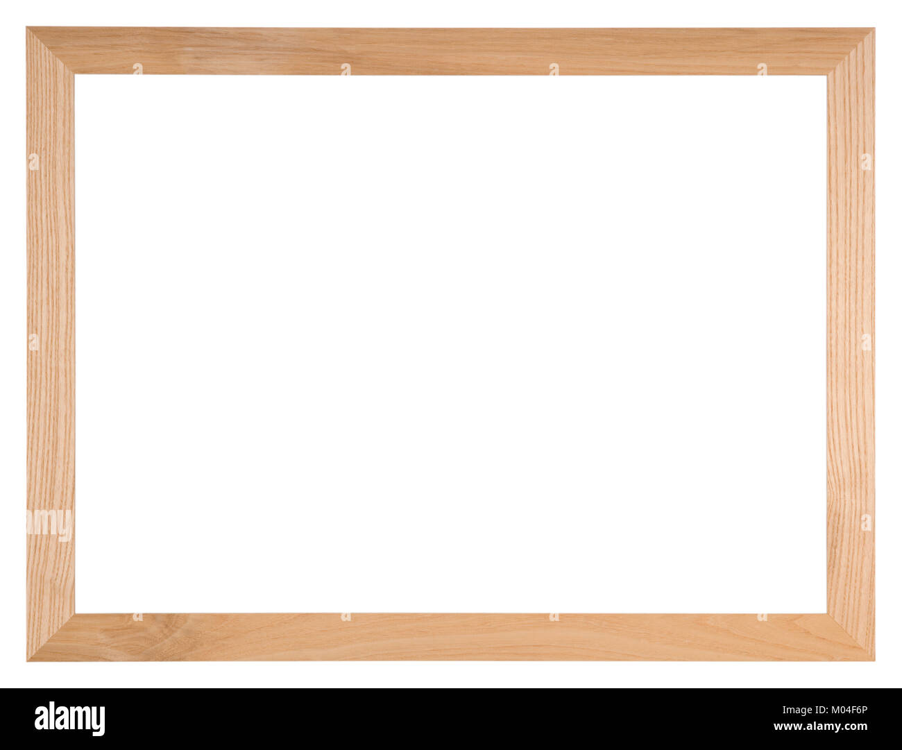Empty picture frame isolated on white, landscape format, in light oak wood Stock Photo