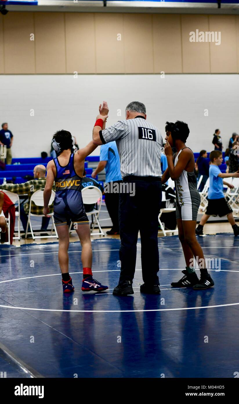 Youth Collegiate style wrestling match Stock Photo Alamy