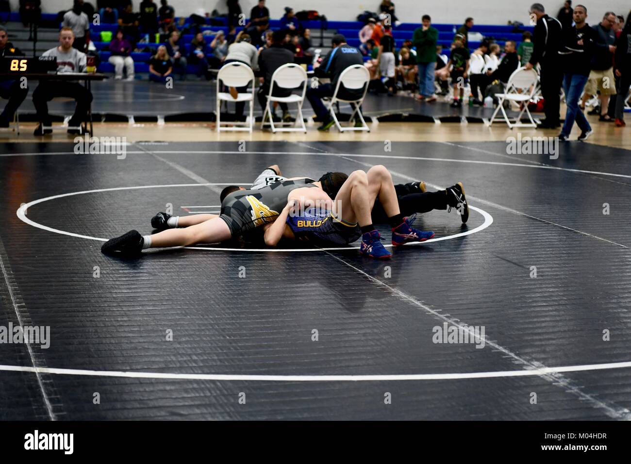 Youth Collegiate style wrestling match Stock Photo Alamy