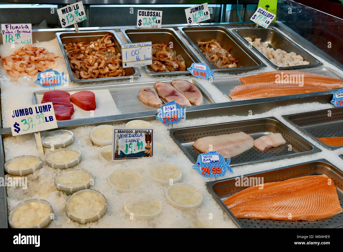 Fresh seafood at a seafood market in Maryland, USA Stock Photo