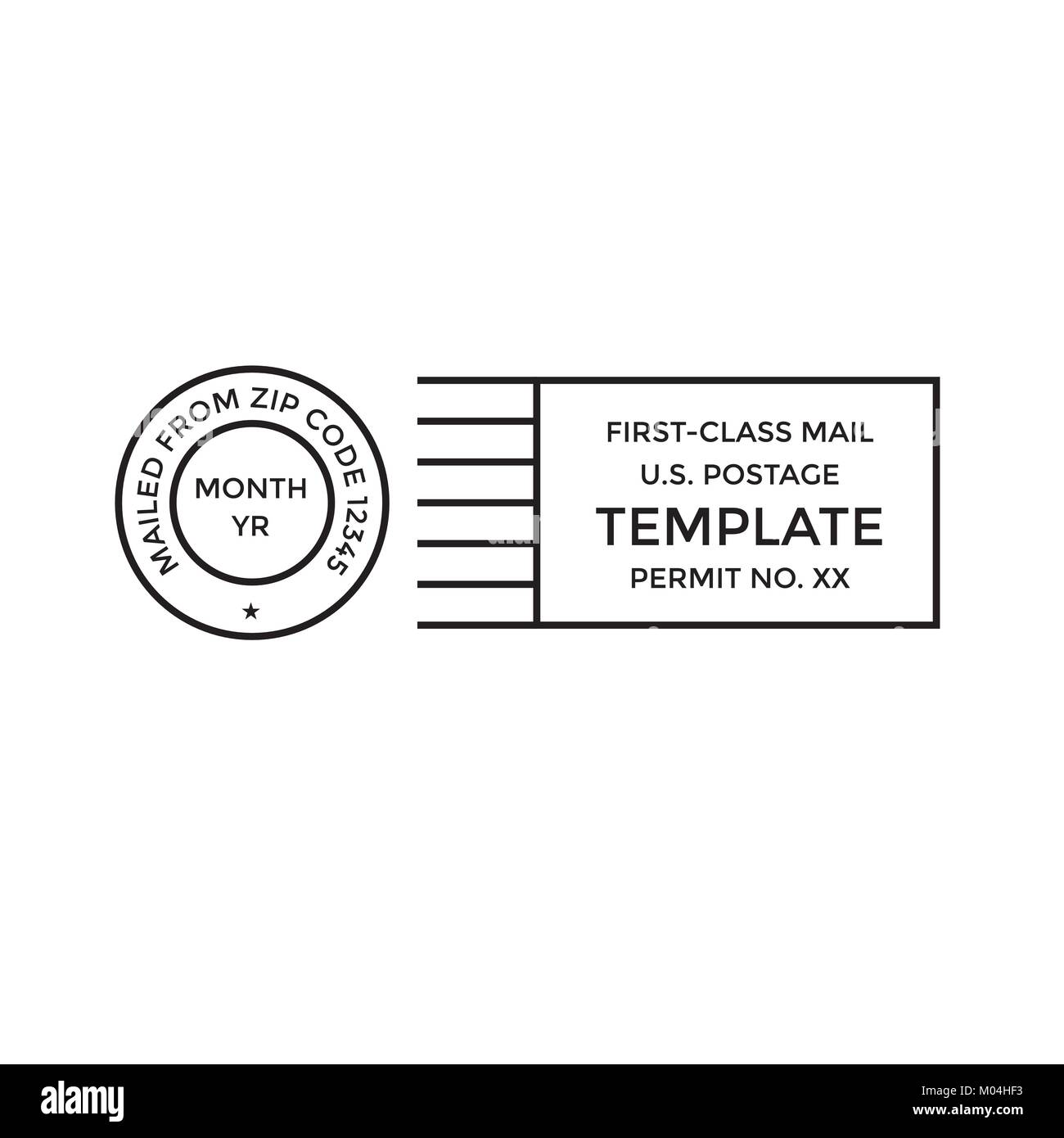 Postal cancellation First Class mail w Postage Paid mark Stock Vector