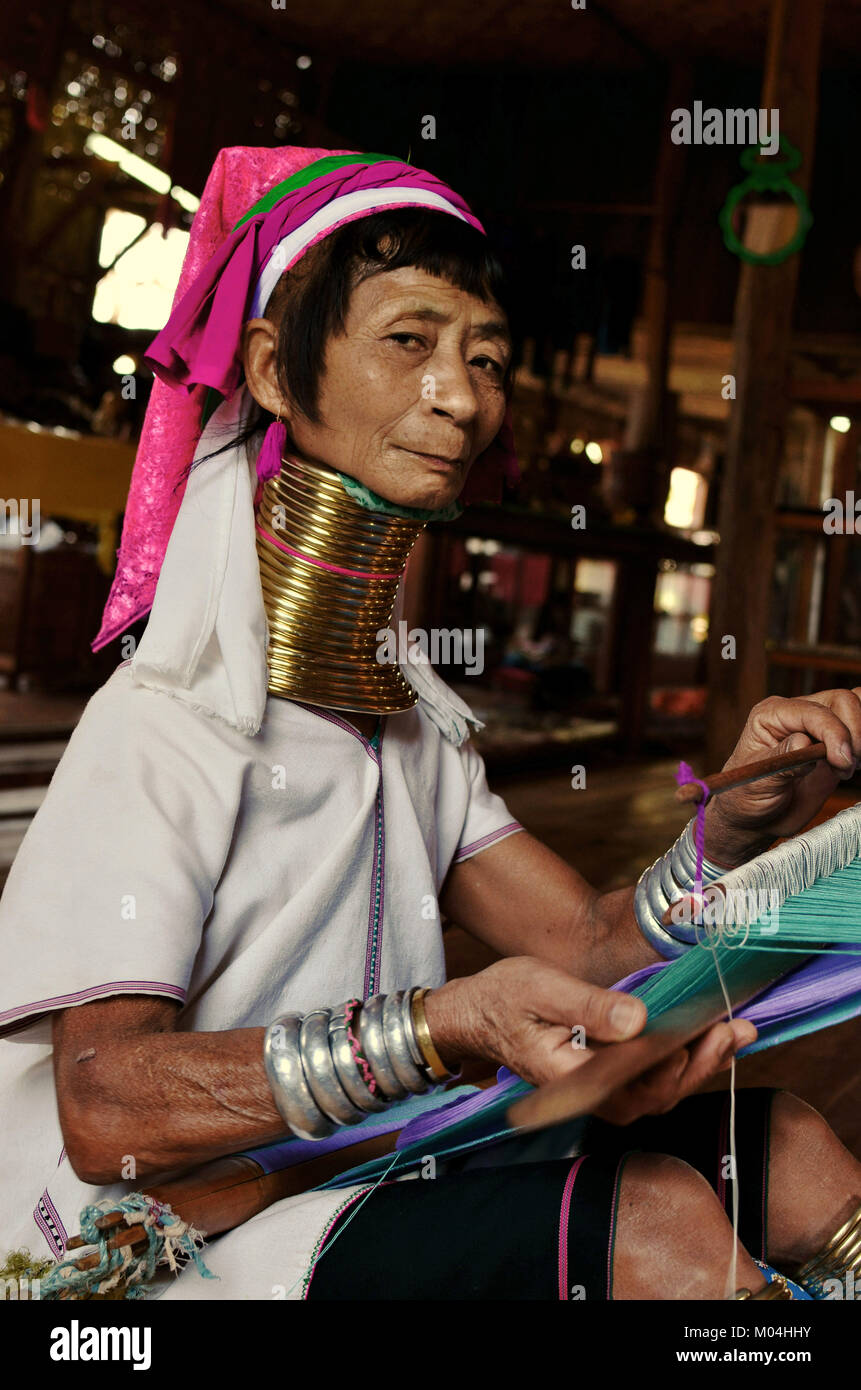 A Kayan long neck woman, Shan state, Burma. Stock Photo