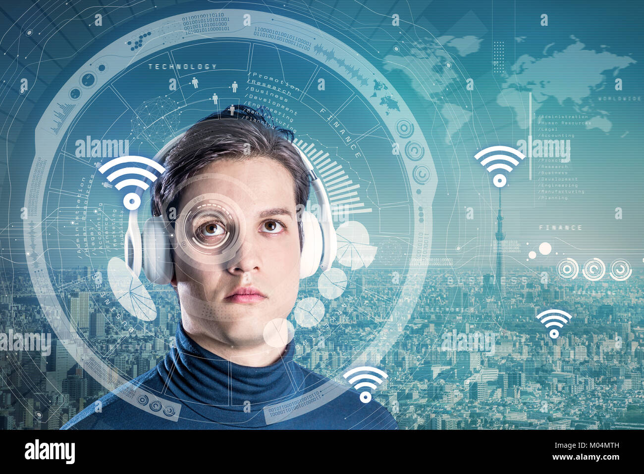 futuristic graphical user interface concept, heads up display, wearable computing, wearable device, internet of things, abstract image visual Stock Photo