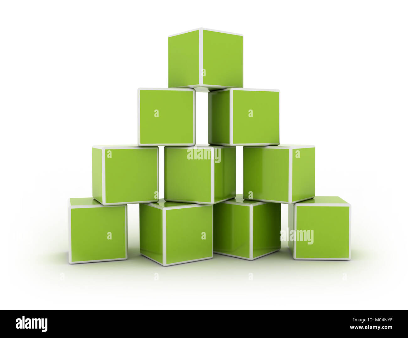 Green boxes stacked in a pyramid shape Stock Photo