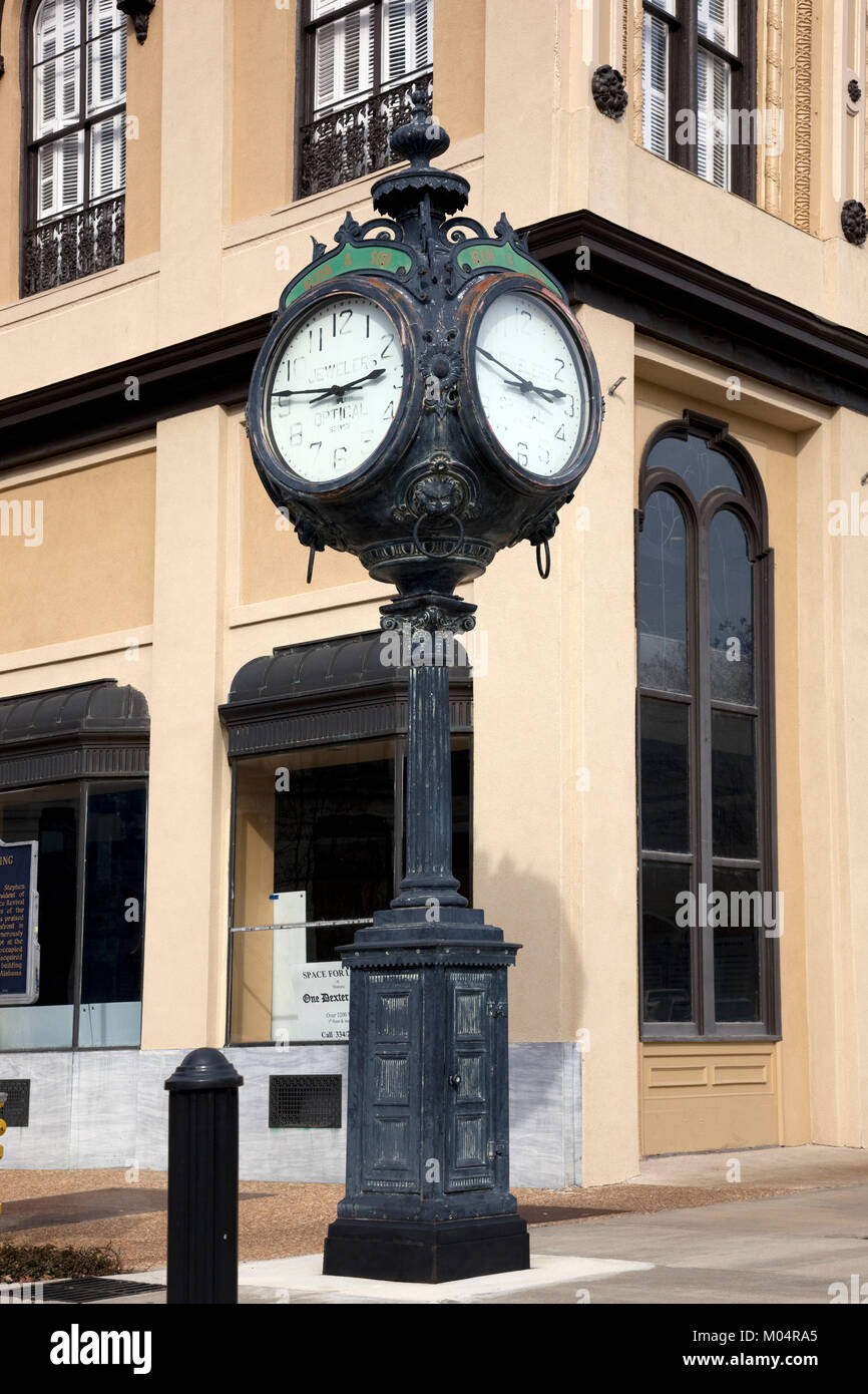 Historic clock on Fountain Square in Montgomery, Alabama Stock Photo
