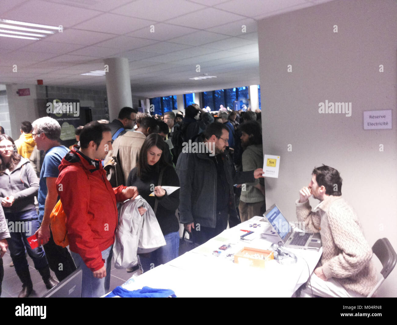 FOSDEM 2015 in Brussels is a major European open-source software event, bringing together developers and enthusiasts to discuss technology and innovation in the field of software development. Stock Photo