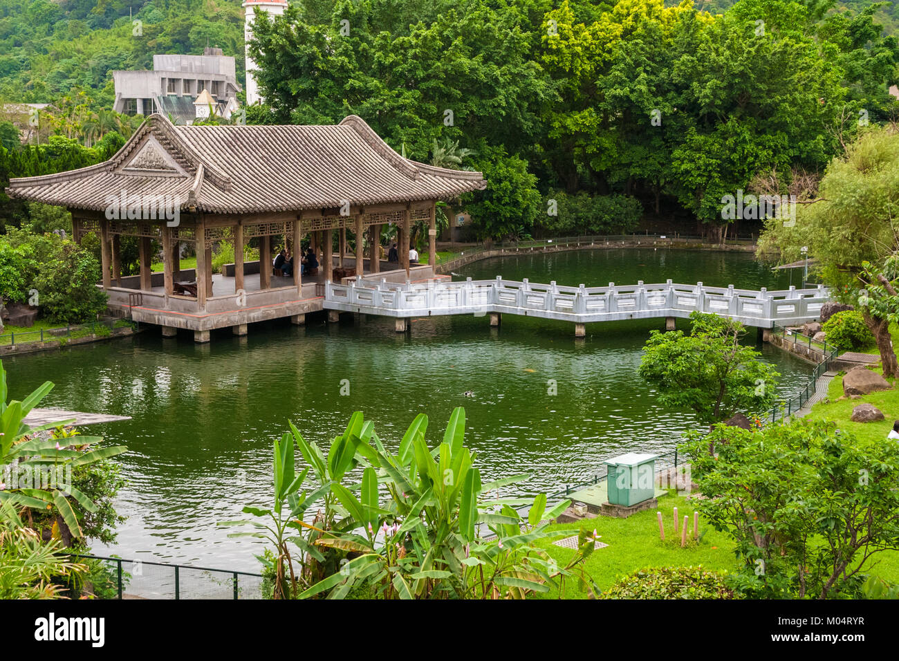 The West Bridge Pavilion in the Zhishan Garden, Taipei, Taiwan. Stock Photo