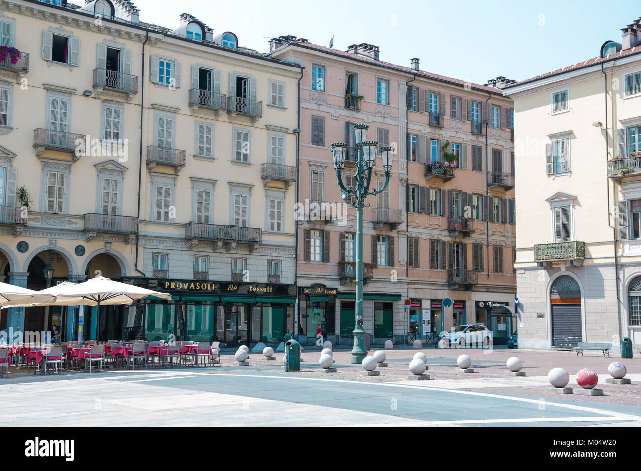 Turin, Italy: Conservatorio Giuseppe Verdi in Piazza Bodoni and historical palaces around via Mazzini n the city center, external view, in a sunny day Stock Photo