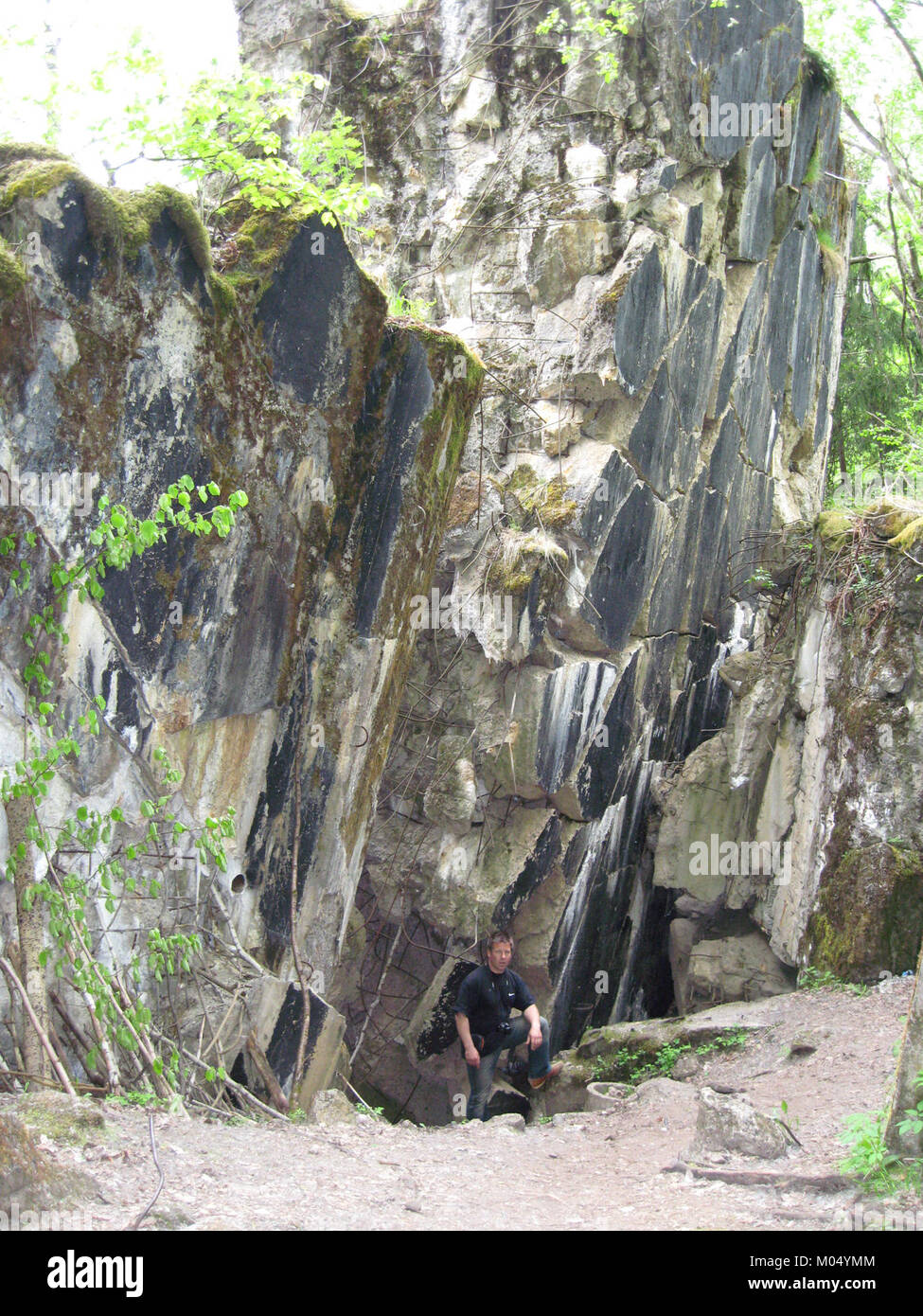 This image shows the roof of a bunker lying on its side following its ...