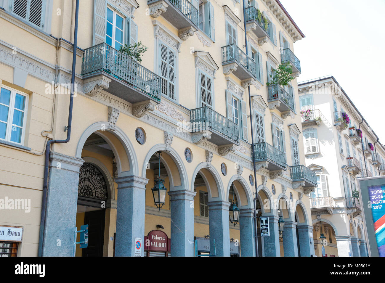 Turin, Italy: Conservatorio Giuseppe Verdi in Piazza Bodoni and historical palaces around via Mazzini n the city center, external view, in a sunny day Stock Photo
