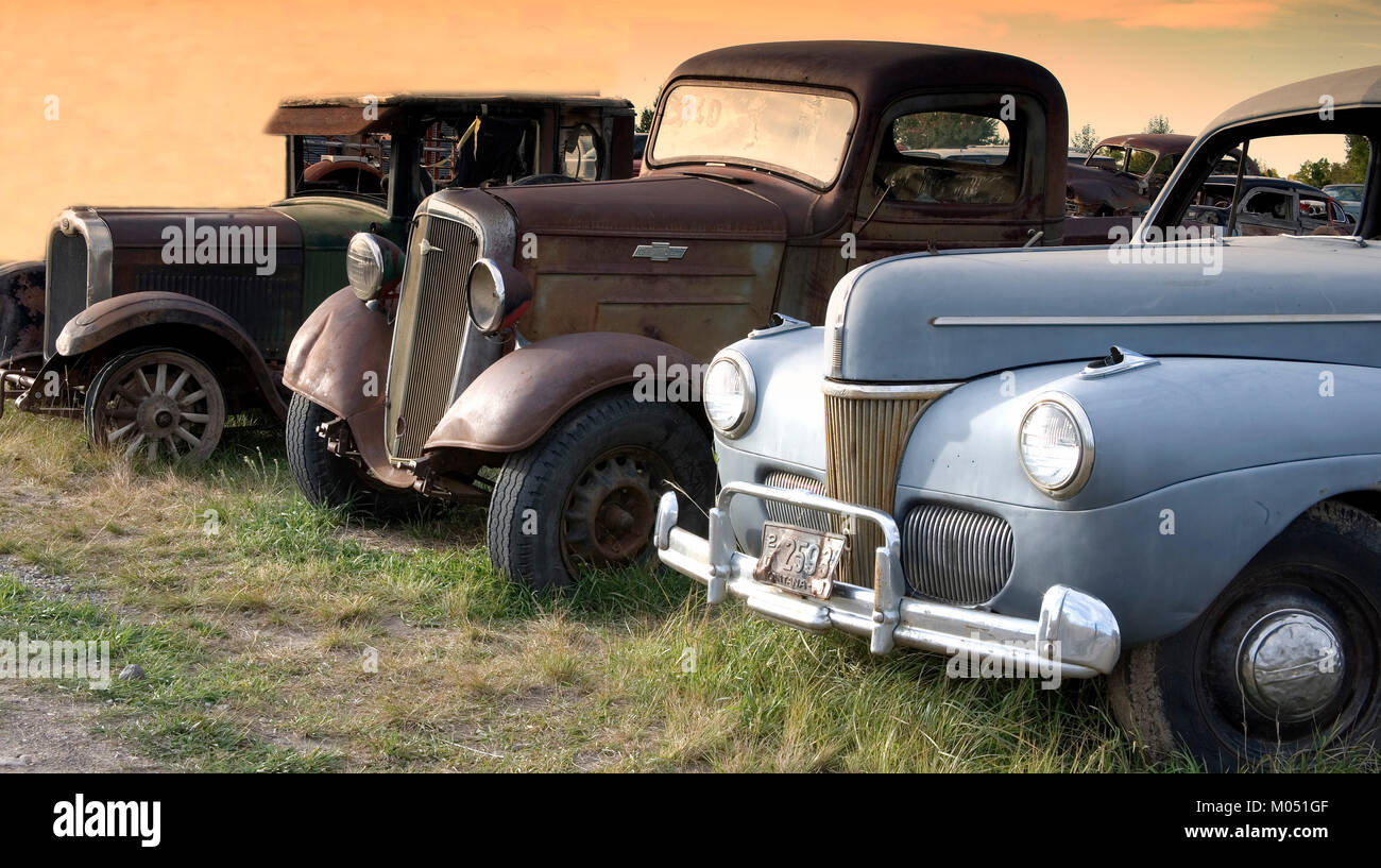 Antique trucks and cars Stock Photo