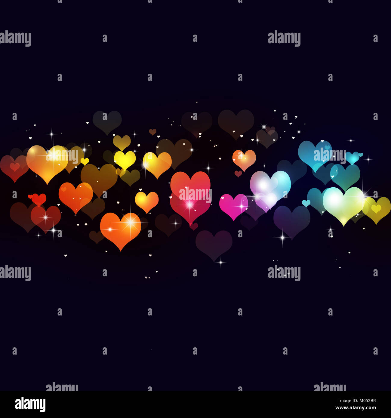 multicolor valentine background with lights and hearts Stock Photo