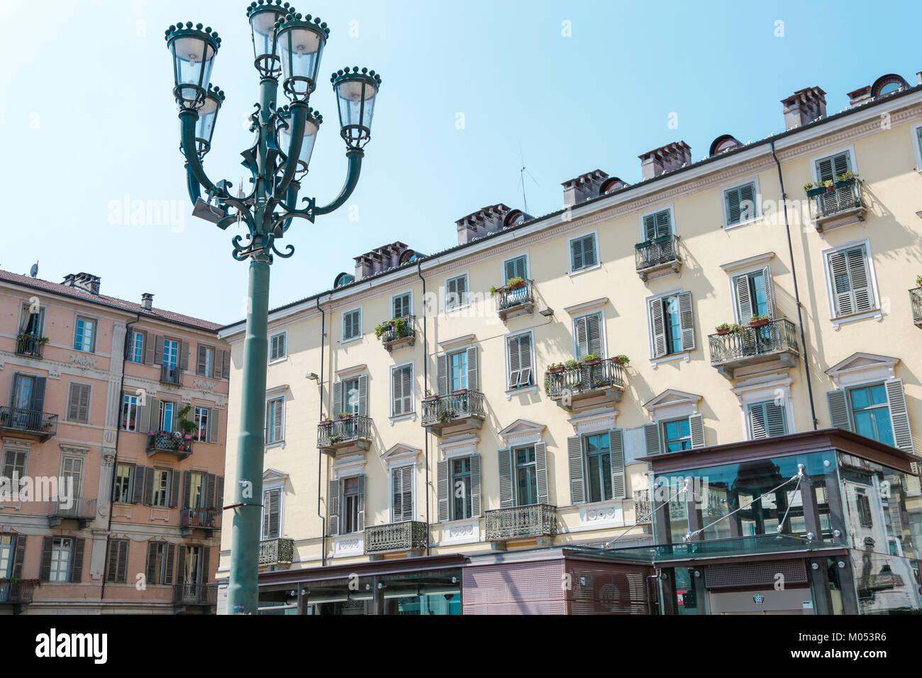 Turin, Italy: Conservatorio Giuseppe Verdi in Piazza Bodoni and historical palaces around via Mazzini n the city center, external view, in a sunny day Stock Photo