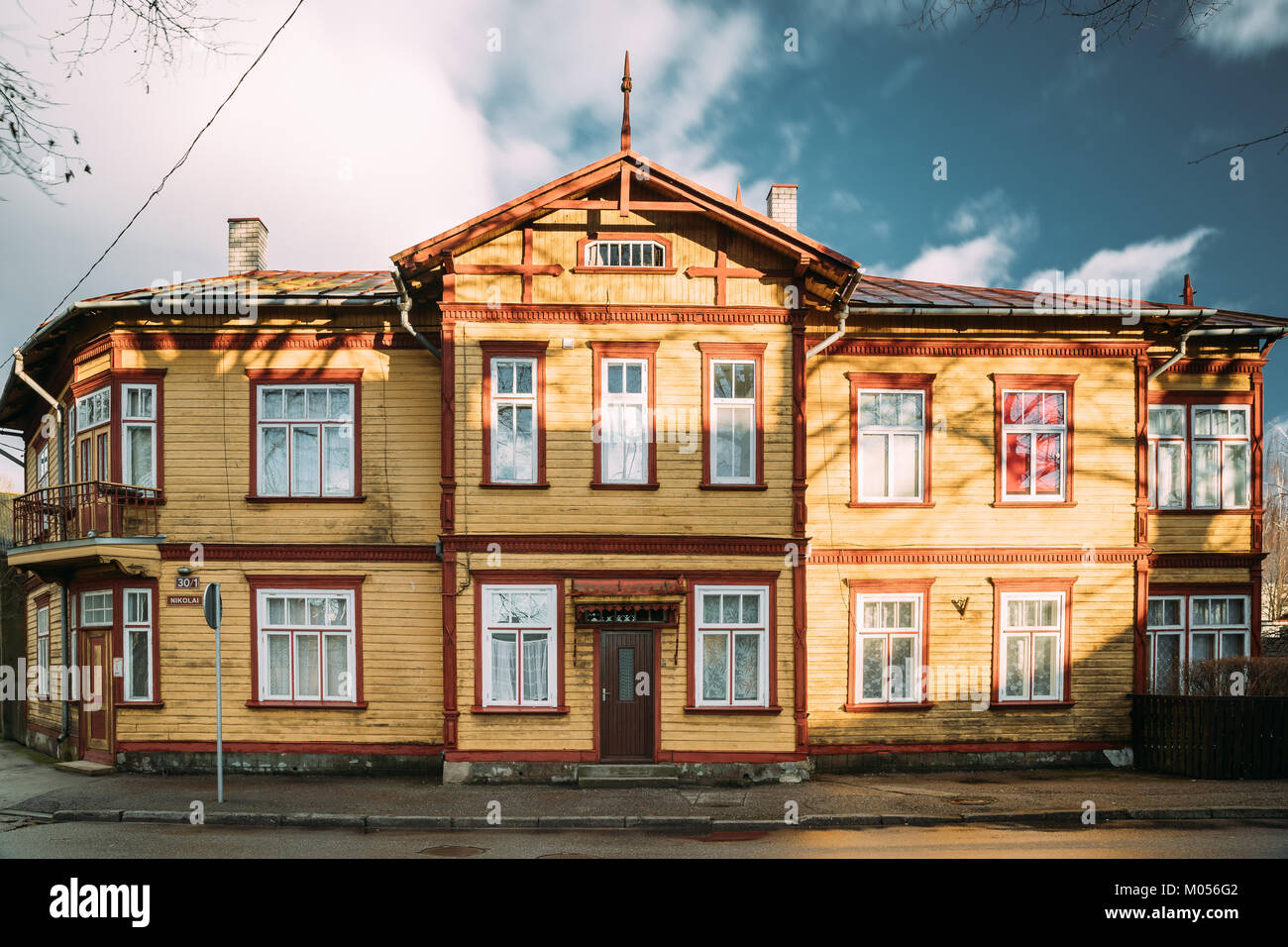 Parnu, Estonia. View Of Old Wooden Twostorey House On Nikolai Street