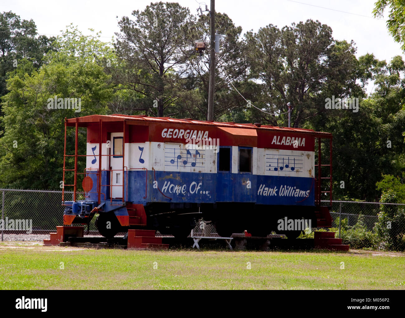 Train car at boyhood home of Hank Williams, Georgiana, Alabama Stock Photo