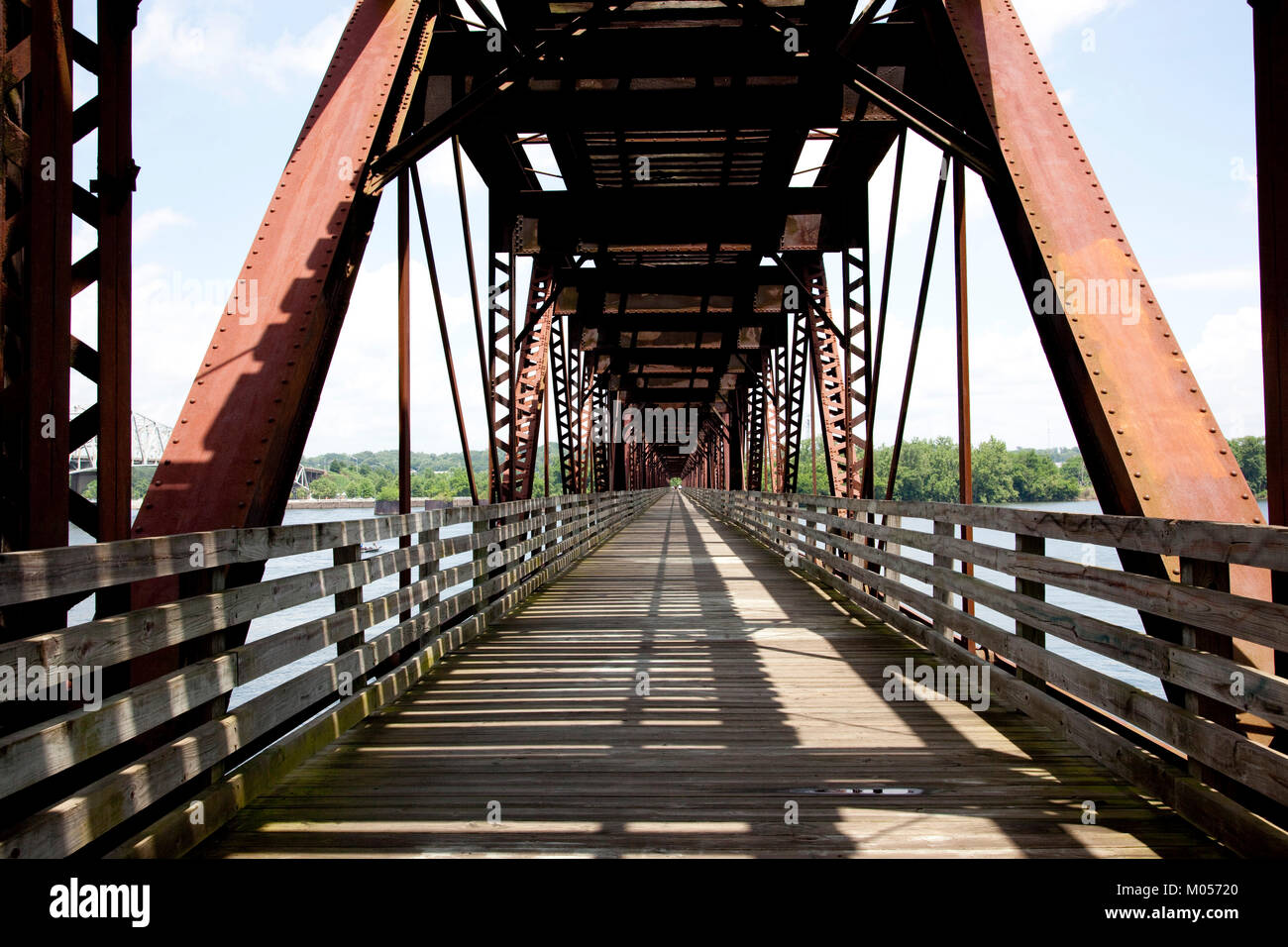 Old Railroad bridge over Tennessee River, Muscle Shoals, Alabama Stock Photo
