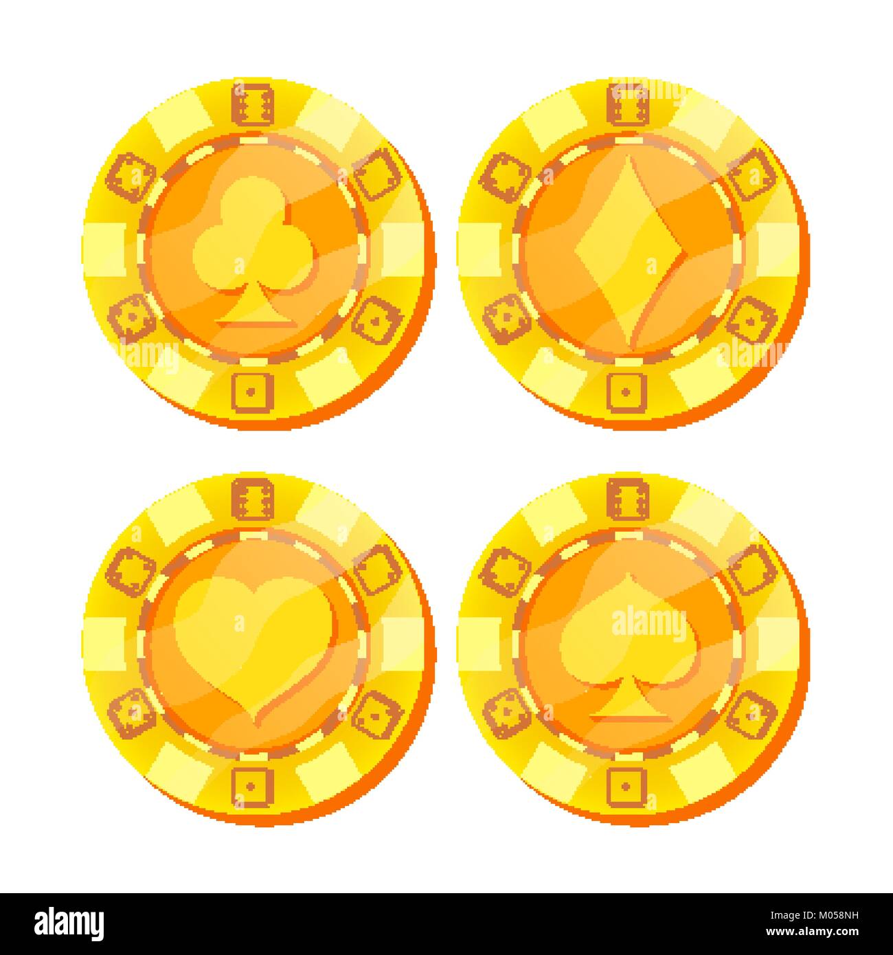 Poker Chips Vector. Card Suits Sign. Flat, Cartoon Set. Game Money