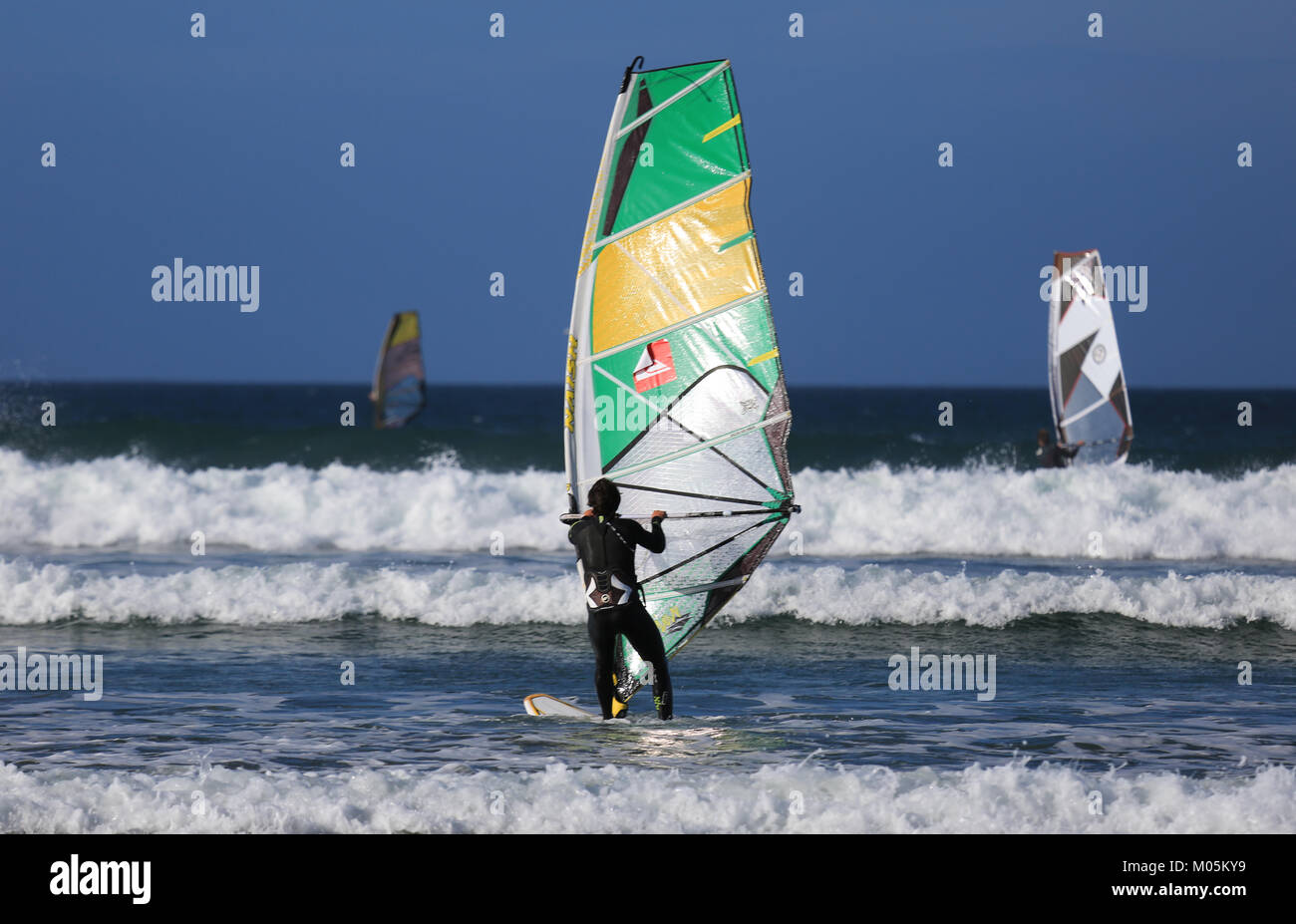 Windsurfing at Inch beach, Dingle Peninsula, co. kerry Stock Photo