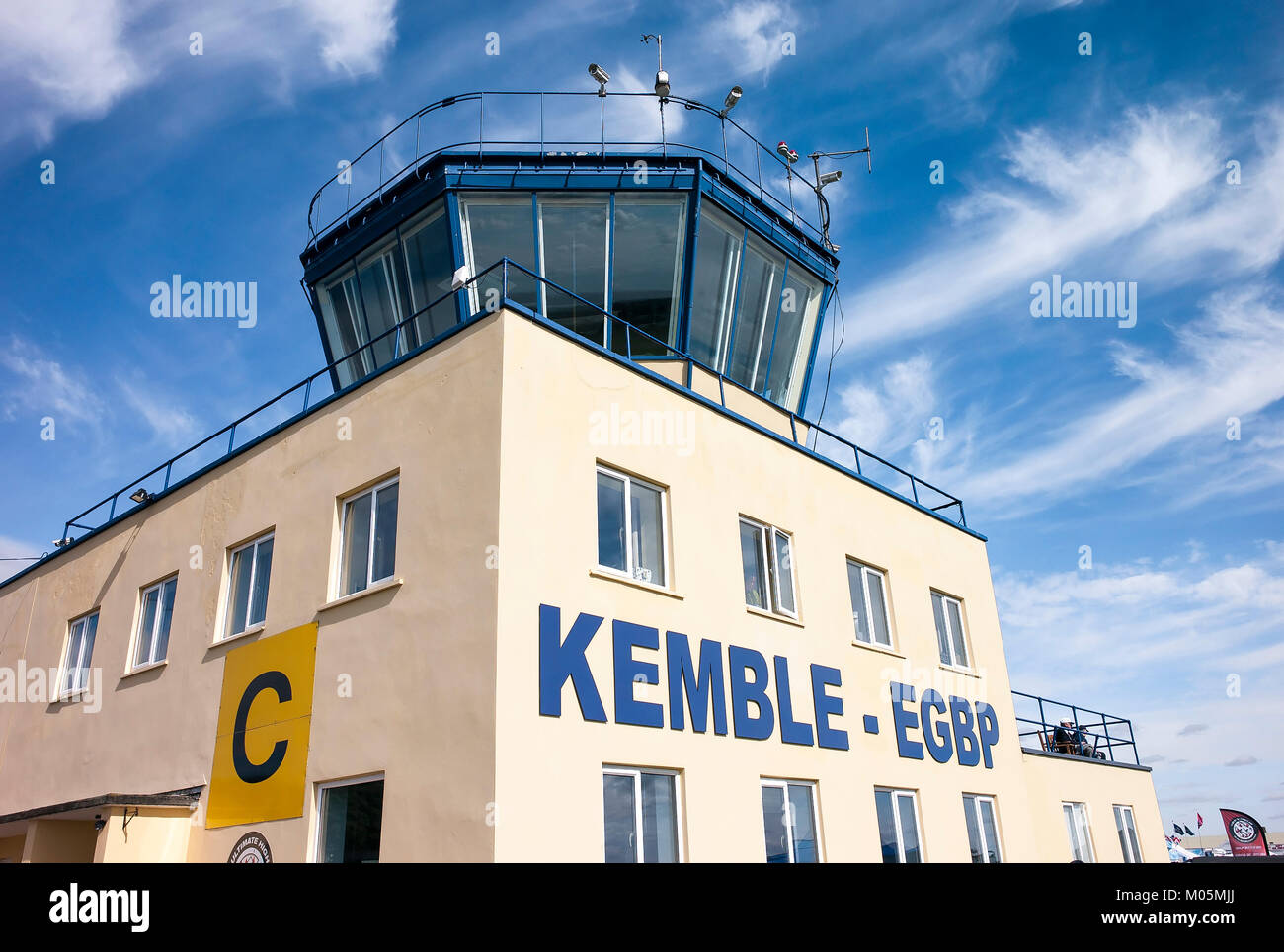The Air Traffic Control tower at the former RAF Kemble airfield now operating as Cotswold Airport in Gloucestershire England UK Stock Photo