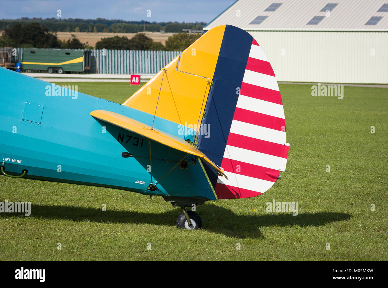 Tailplane of Boeing Stearman biplane at an English show in UK Stock Photo