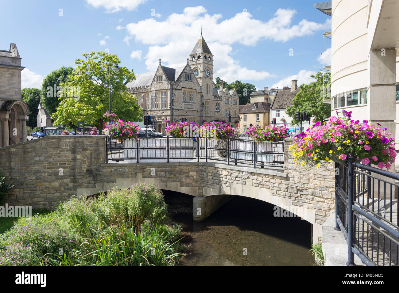 Calne Town Hall and River Marden from Beach Terrace, Calne, Wiltshire