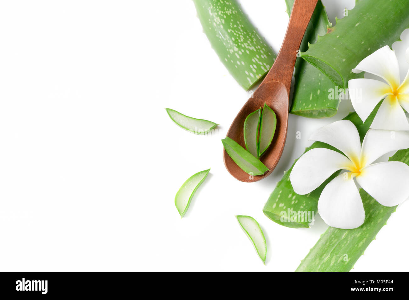 Aloe Vera On Wood Spoon Isolated On White Background Top View And Copy Space Stock Photo Alamy