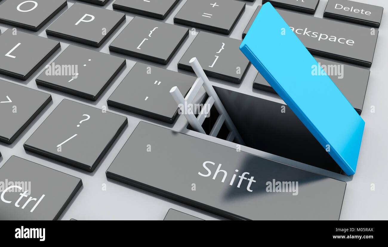 3d illustration. Open button with ladder coming out Stock Photo - Alamy