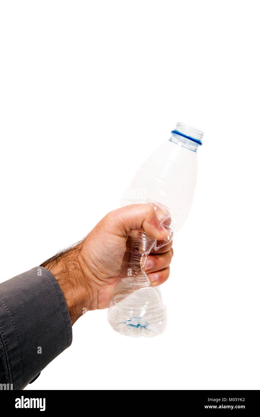 Crushing plastic water bottle isolated on a white background Stock Photo Alamy