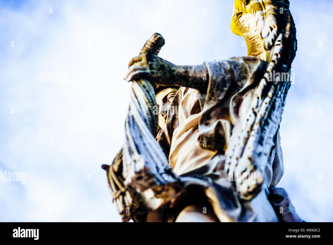 Italy, Rome, Castel Sant'Angelo, statue of Angelo with flagella, sculptor Lazzaro Morelli, inscription 'In flagella paratus sum' Stock Photo