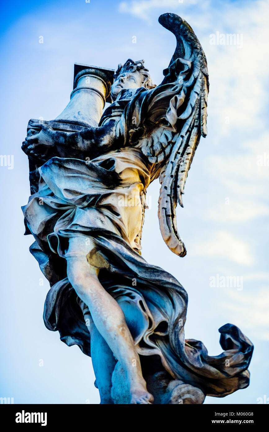 Italy, Rome, Castel Sant'Angelo, statue of Angelo with column, sculptor Antonio Raggi, inscription 'Tronus meus in columna' Stock Photo