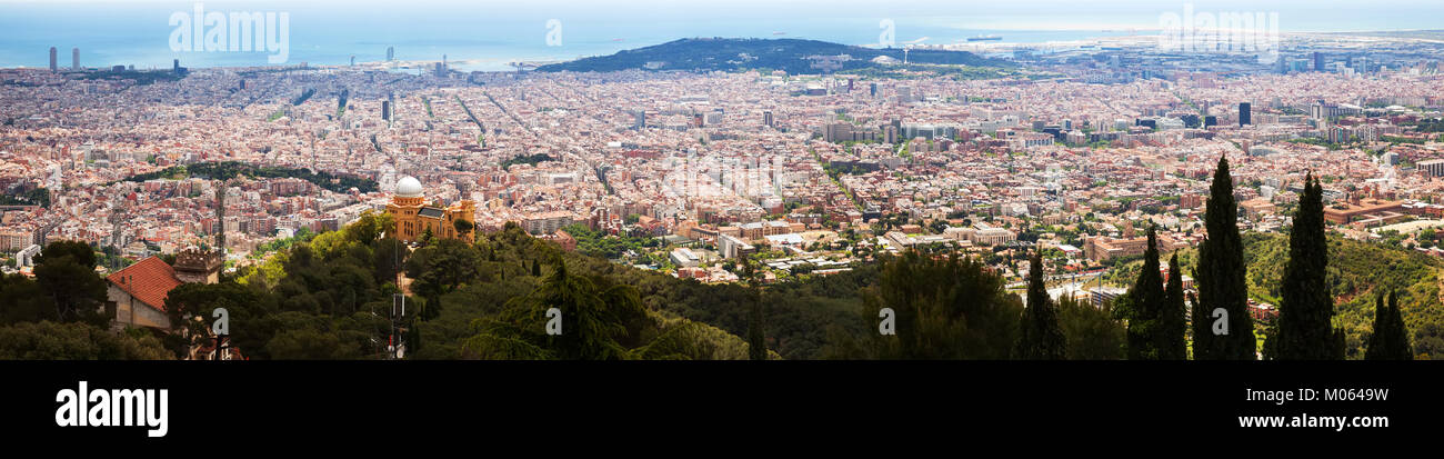 Day panorama of picturesque Barcelona cityscape from Tibidabo. Catalonia, Spain Stock Photo