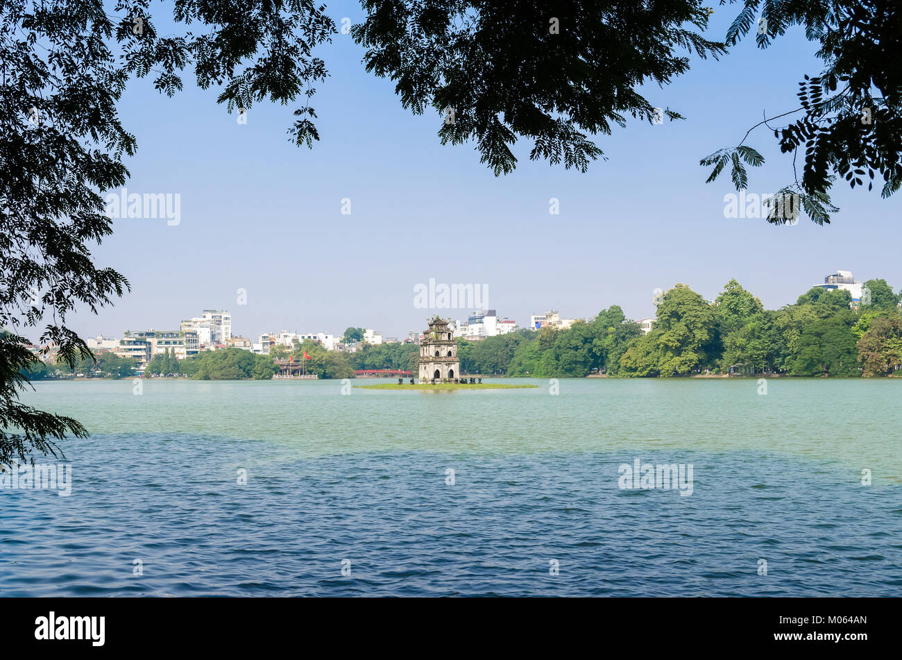 Turtle Tower or Tortoise tower which is located in the middle of the Hoan Kiem Lake. Hoan Kiem Lake meaning 'Lake of the Returned Sword'. Stock Photo