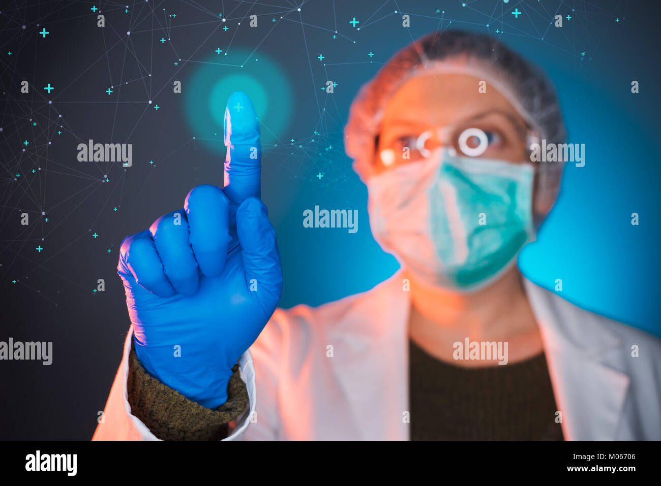 Healthcare worker using modern innovative technology in medicine, female doctor working on