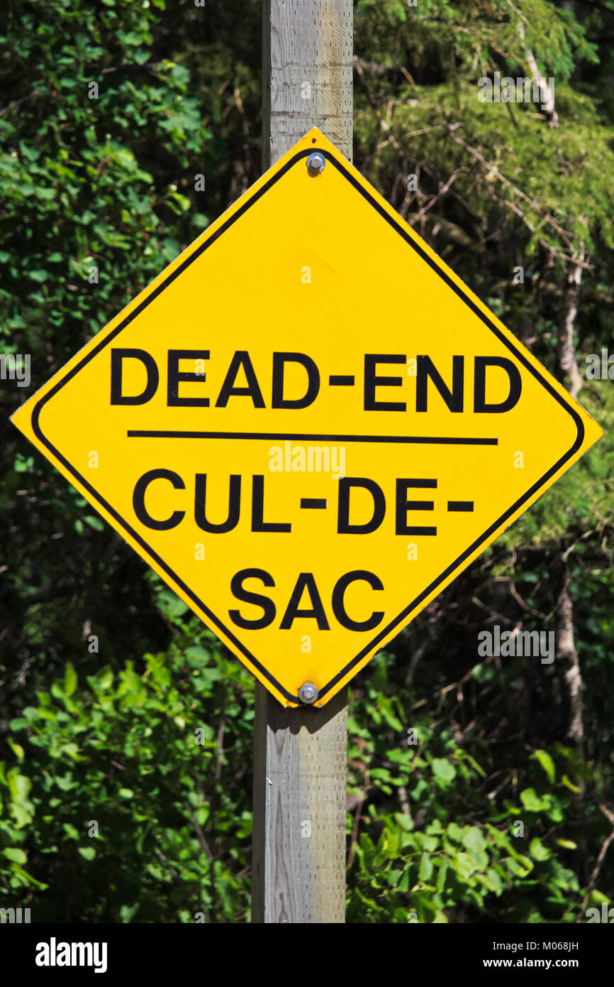 Closeup of a yellow Dead End sign Stock Photo