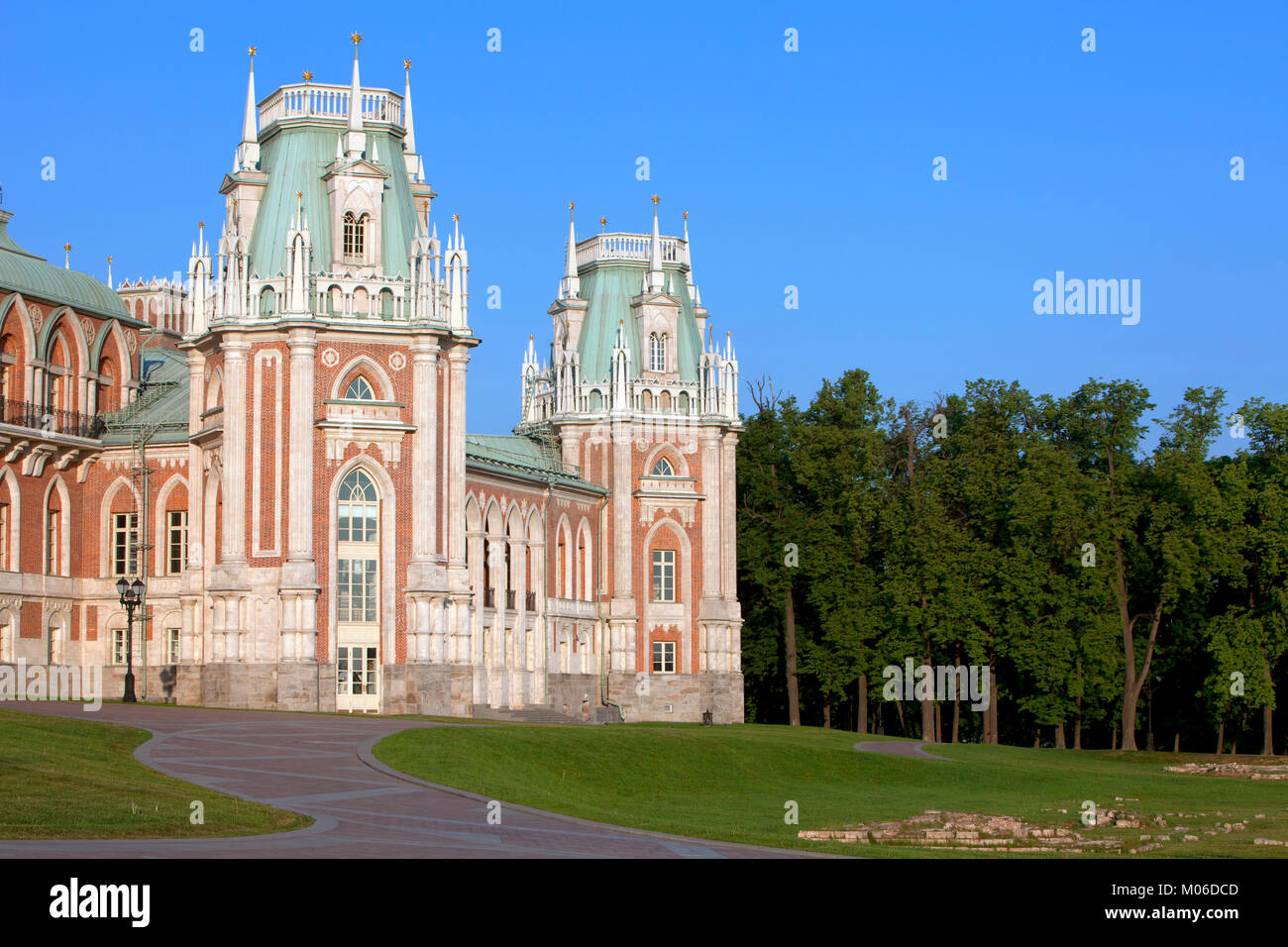 The West wing of the 18th century Neo-Gothic (Gothic Revival) Tsaritsyno Palace in Moscow, Russia Stock Photo