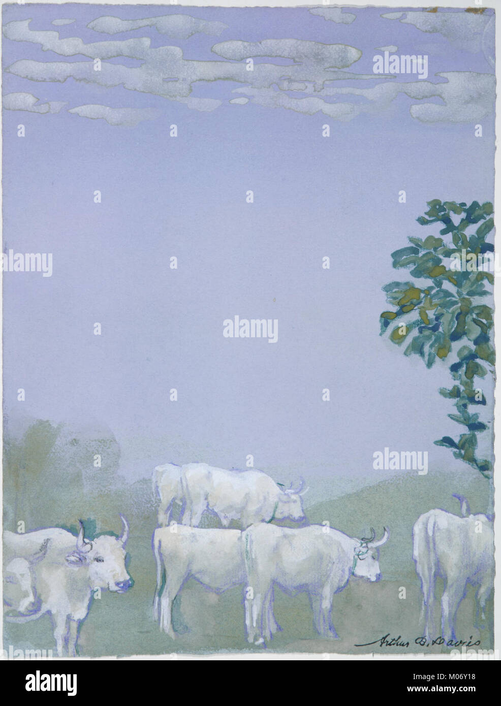 This landscape illustrates grazing cows in a serene rural setting ...